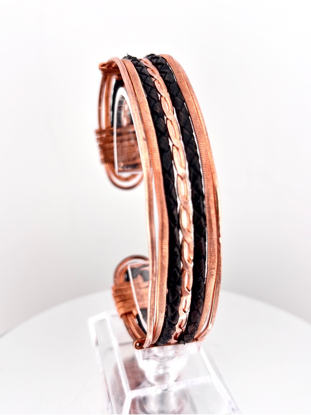HANDMADE Faux Braided Leather and Copper Wire Wrapped Masculine Cuff Bracelet